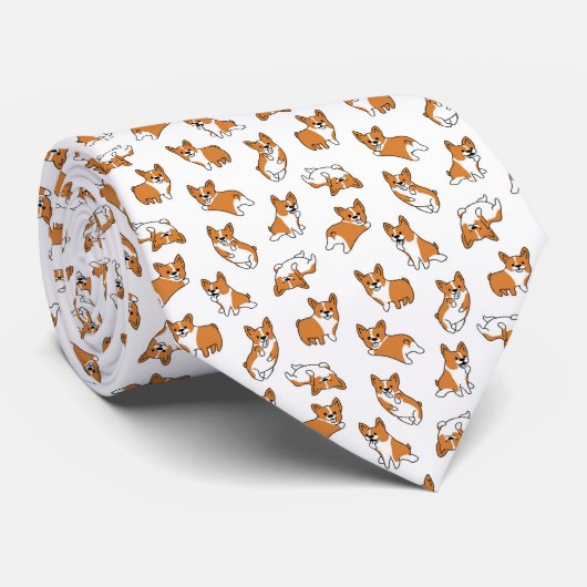 Cravate cute cartoon pet dog corgis pattern (Roulé)