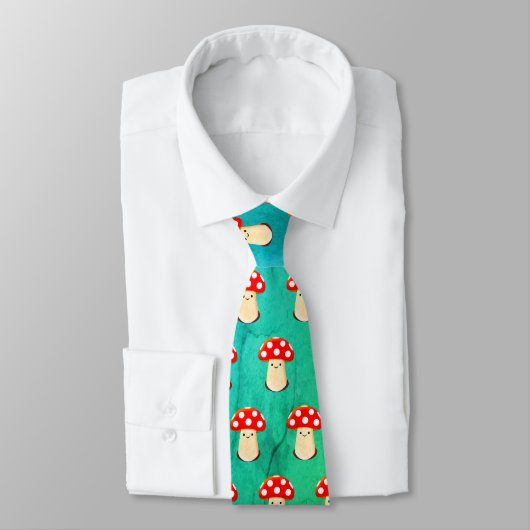 Cravate Cute Champignons Dessin Motif Bleu Et Vert (Attaché)
