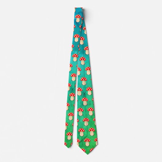 Cravate Cute Champignons Dessin Motif Bleu Et Vert (Dos)
