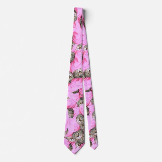 Cravate Cute Chat dans un Motif Casquette rose Random (Devant)