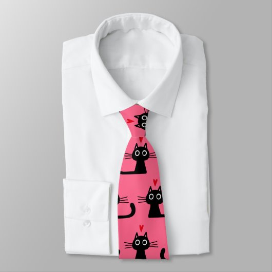 Cravate Cute Chat Noir Motif Valentine's Day Hearts (Attaché)
