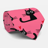Cravate Cute Chat Noir Motif Valentine's Day Hearts (Roulé)
