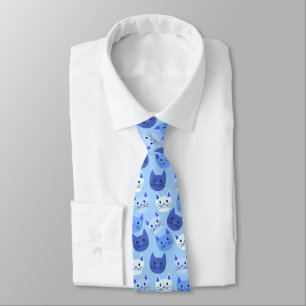 Cravate Cute Chats Chat Visage Motif Bleu Blanc