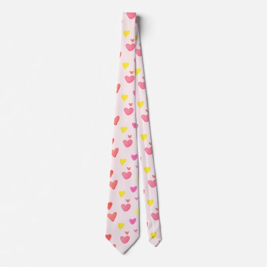 Cravate Cute Colorful Watercolor Hearts Pattern (Devant)