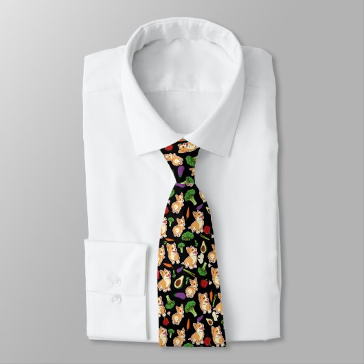Cravate Cute Corgi and Vegetables Motif alimentaire (Attaché)