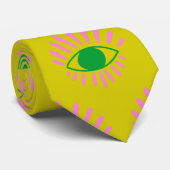 Cravate Cute cuisine Mystique Oeil Jaune Rose Vert (Roulé)