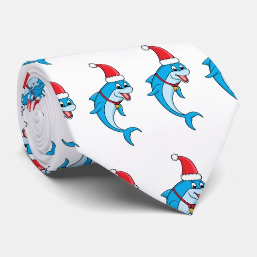 Cravate Cute dolphin with Santa hat cartoon (Roulé)
