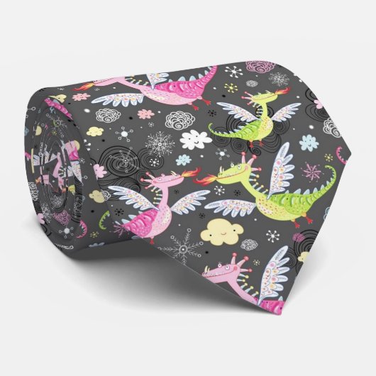 Cravate Cute Dragons Magiques (Roulé)