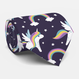 Cravate Cute Fairy Unicorn + arc-en-ciel bleu arrière - p