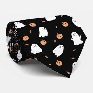 Cravate Cute Fantôme et Citrouille Motif d'Halloween noir