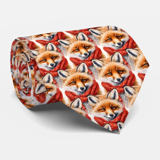 Cravate Cute Fox in a Red Scarf Autumn Image Pattern (Roulé)