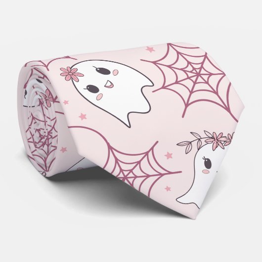 Cravate Cute Halloween Ghost & Spiderweb Motif (2) (Roulé)