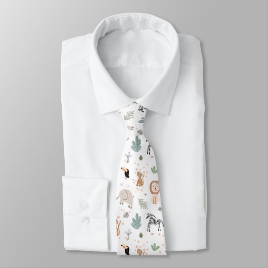 Cravate Cute Jungle Rainforest Animals Pattern (Attaché)