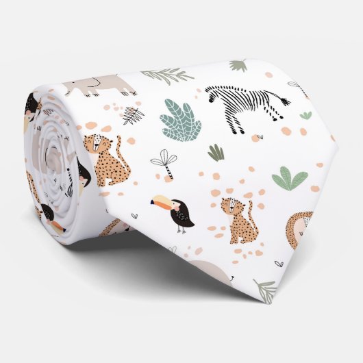 Cravate Cute Jungle Rainforest Animals Pattern (Roulé)