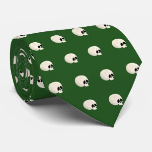 Cravate Cute Kawaii Halloween Crâne Pois vert foncé