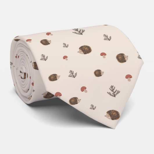 Cravate Cute Motif forestier de Hérisson et Champignons (Roulé)