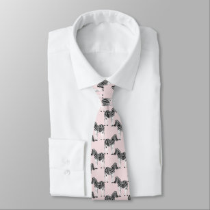 Cravate Cute Noir Blanc Zèbre Animal Rose Design