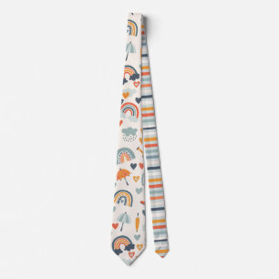 Cravate Cute Orange Blue Spring Rainbow Clouds Motif