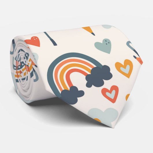 Cravate Cute Orange Blue Spring Rainbow Clouds Motif (Roulé)