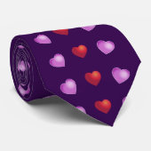 Cravate Cute Playful Hearts on DARK PURPLE (Roulé)