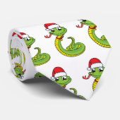 Cravate Cute serpent vert avec chapeau santa dessin animé (Roulé)
