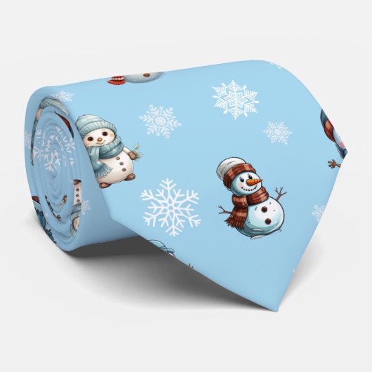Cravate Cute Snowmen and Snowflakes Christmas Pattern (Roulé)