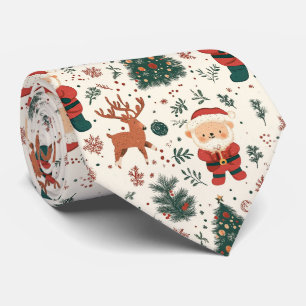Cravate Cute Teddy Bear & Père Noël sur fond blanc (4)