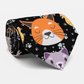Cravate Cute Têtes de chat 01. BG noir (Roulé)