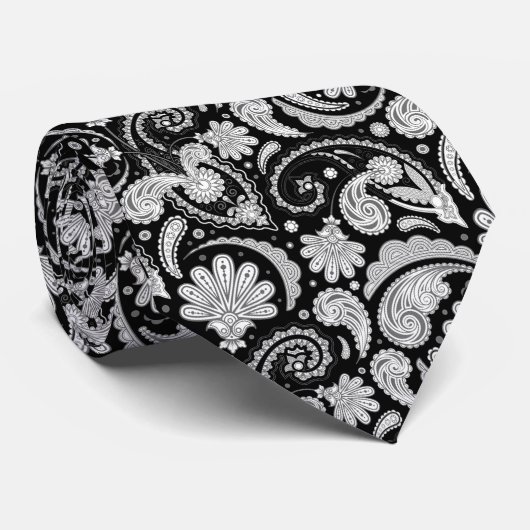 Cravate Cute vintage noir blanc paisley motif (Roulé)