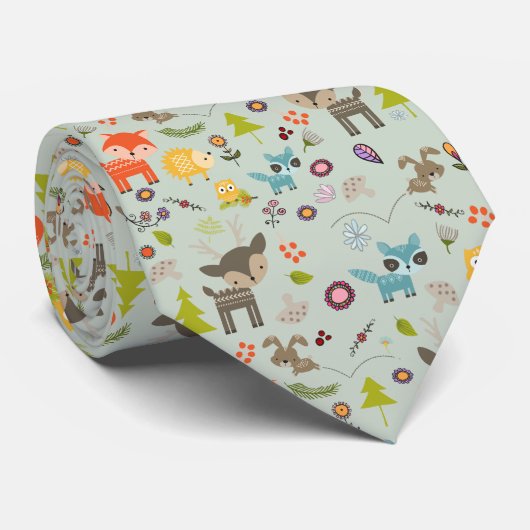Cravate Cute Woodland Créatures Motif animal (Roulé)