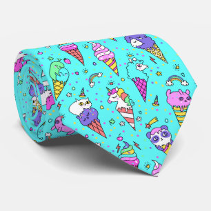 Cravate Cyan mignon motif de licorne sur canette de glace