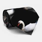 Cravate Cygne blanc sur noir (Roulé)