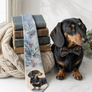 Cravate Dachshund aquarelle gelée hivernale
