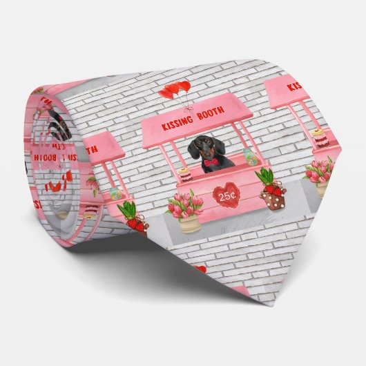 Cravate Dachshund Chien Valentine's Day Kissing Booth (Roulé)