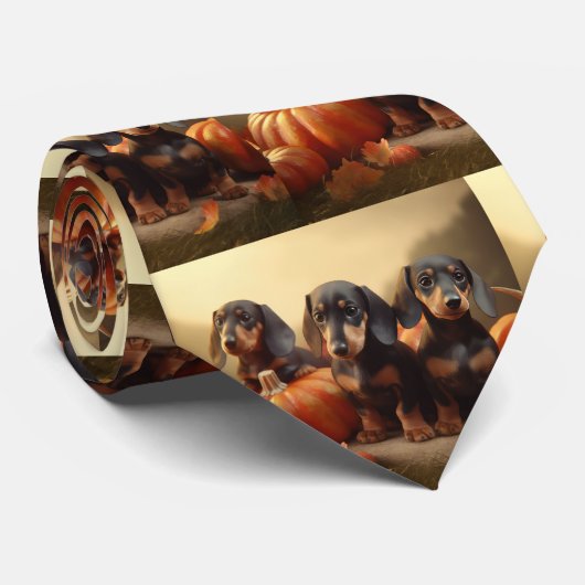 Cravate Dachshund Chiot Automne Citrouille de plaisir (Roulé)