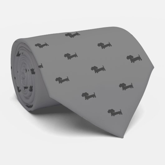 Cravate Dachshund Papa Necktie Grey Black Doxie Papa Crava (Roulé)
