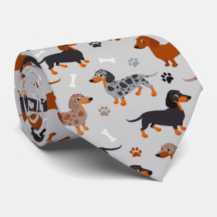 Cravate Dachshund Paws et Bones Gris Motif