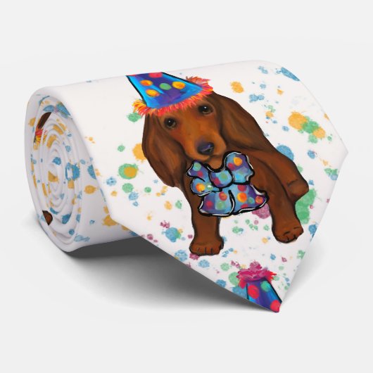 Cravate Dachshund roux à poil long      (Roulé)