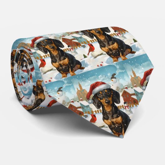 Cravate Dachshund Winter Wonderland Christmas Joy (Roulé)