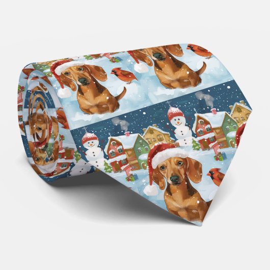 Cravate Dachshund Winter Wonderland Christmas Joy (Roulé)