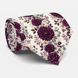 Cravate Dahlia de luxe prune et fleurs de rose