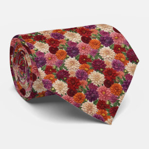 Cravate Dahlia Floral Automnal Broderie Coloré