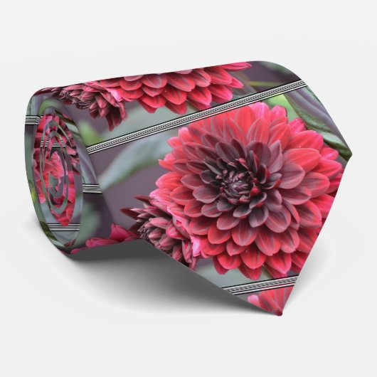 Cravate Dahlias rouges de floraison (Roulé)