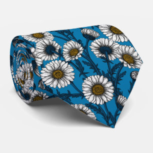 Cravate Daisies on blue neck tie