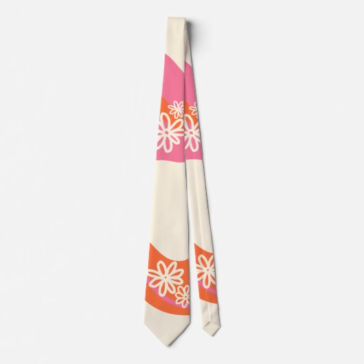 Cravate Daisy Groove - Rose, orange et crème (Devant)