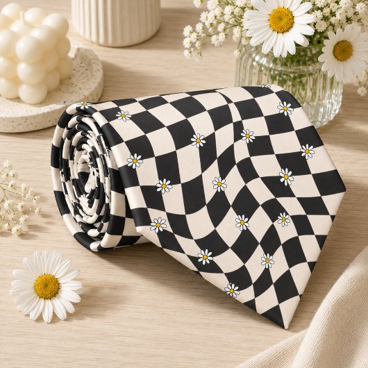Cravate Daisy Groovy Rétro Damier, Y2K 90s
