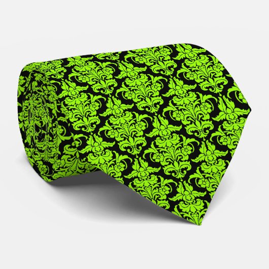 Cravate Damas - Chartreuse en noir (Roulé)