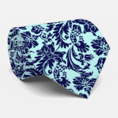Cravate Damas florale bleu marine et bleu clair (Roulé)