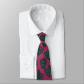Cravate Damas turquoises Et Crânes Sur Texturé Hot Rose (Attaché)