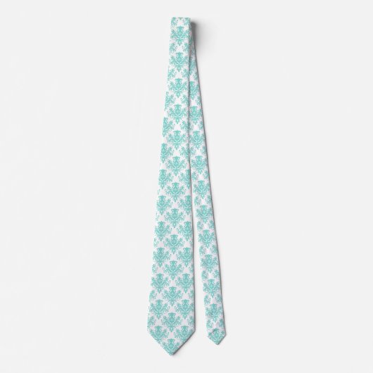 Cravate Damask 02 Motif - Aqua Blue sur blanc (Devant)